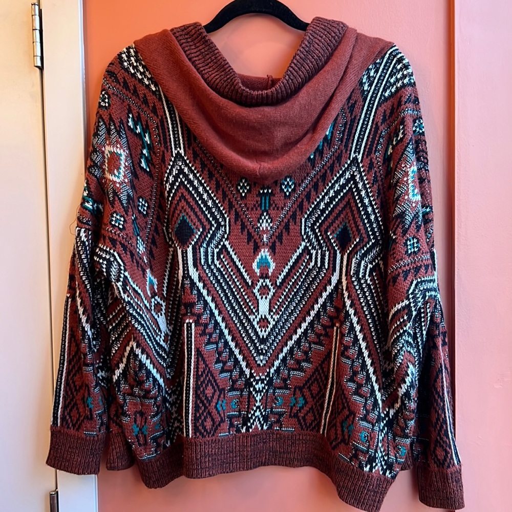 UO Hooded Patterned Oversized Cardigan Sweater